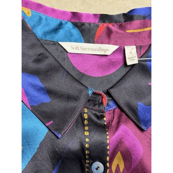 Soft Surroundings 100% Silk Floral LS Blouse M Artsy Colorful Career Wardrobe - Picture 4 of 8